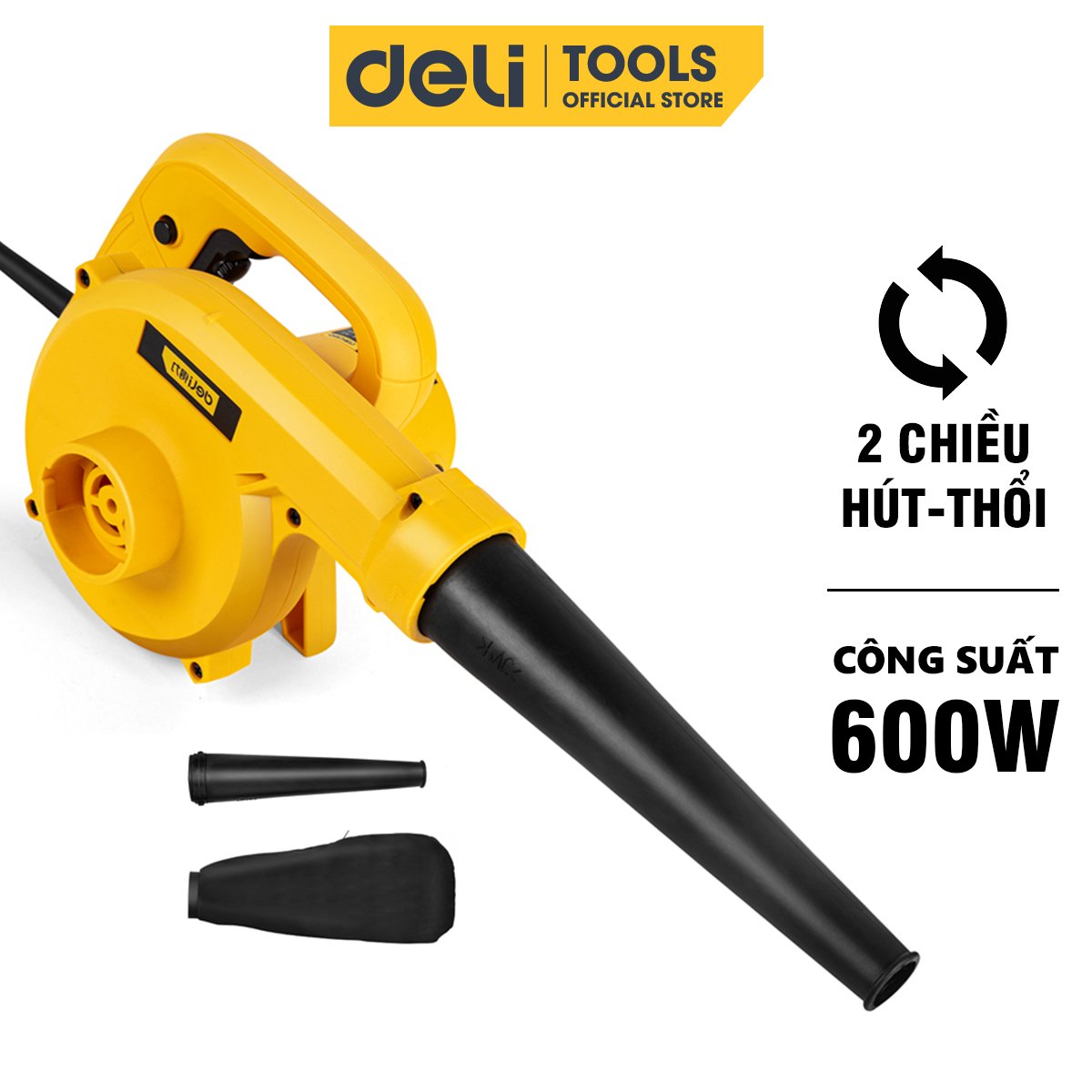 Máy Thổi Bụi Hút Bụi Cầm Tay 2 Chiều Deli Đa Năng - Tùy Chỉnh Tốc Độ 12000 Vòng/Phút Công Suất 600W - Hàng Chính Hãng DL661600