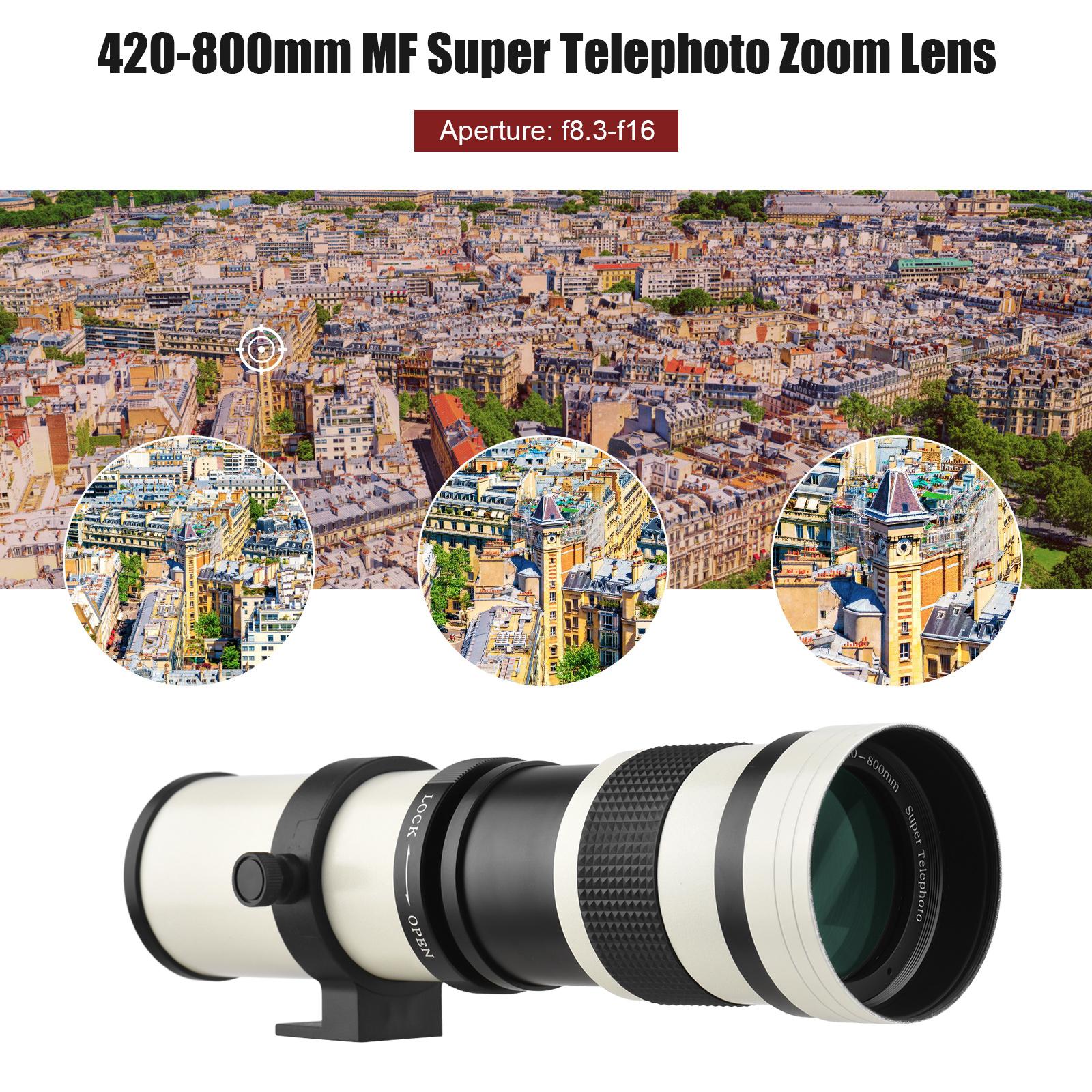 Camera MF Super Telephoto Zoom Lens F/8.3-16 420-800mm T Mount with Adapter Ring Universal 1/4 Thread for Canon
