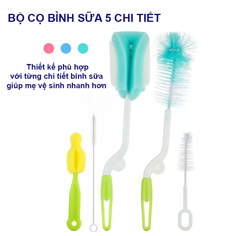 Bộ cọ rửa bình sữa, Cọ bình sữa 5 chi tiết xoay 360 độ siêu tiện lợi – SS023