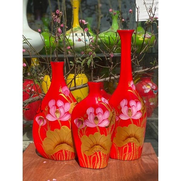 Set 3 bình Decorcm, gốm sơn mài Bát Tràng.