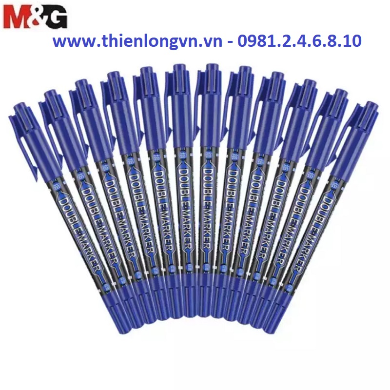 Hộp 12 cây bút dạ kính hai đầu M&amp;G - 2130 màu xanh