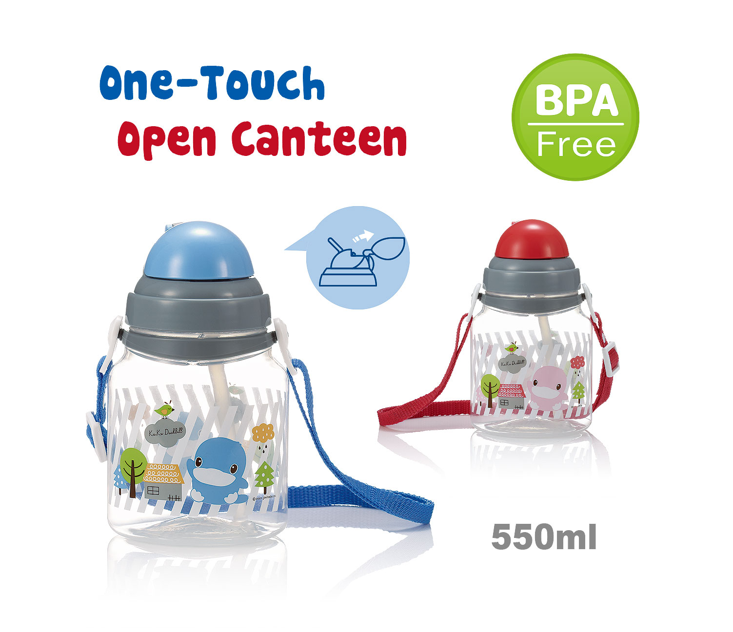 BÌNH UỐNG NƯỚC CÓ ỐNG HÚT CHO BÉ BẰNG NHỰA PP KU5399 - 550ML