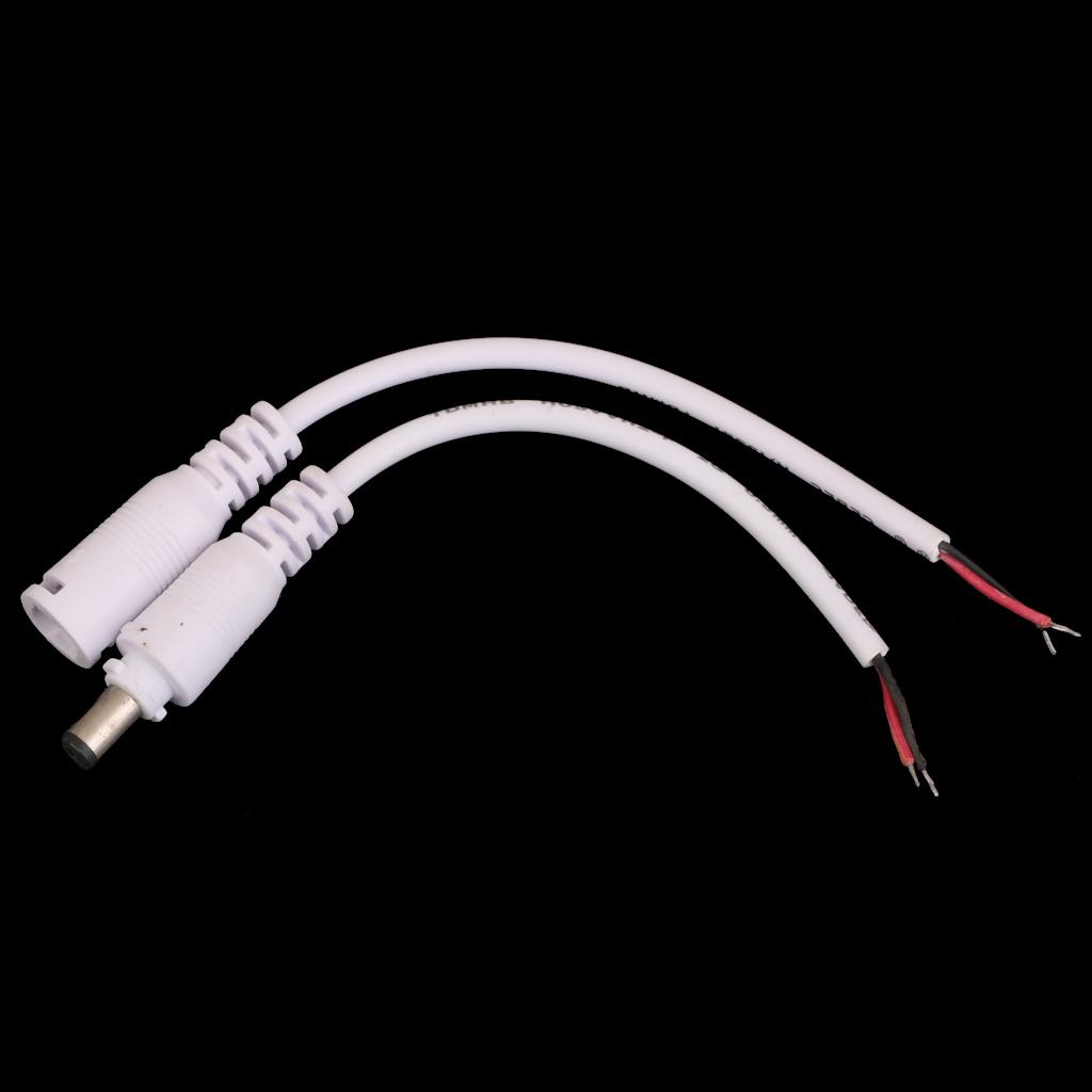 2pcs DC 5.5X2.1 Female Male Adapter Cable Wire for CCTV Camera Monitor White