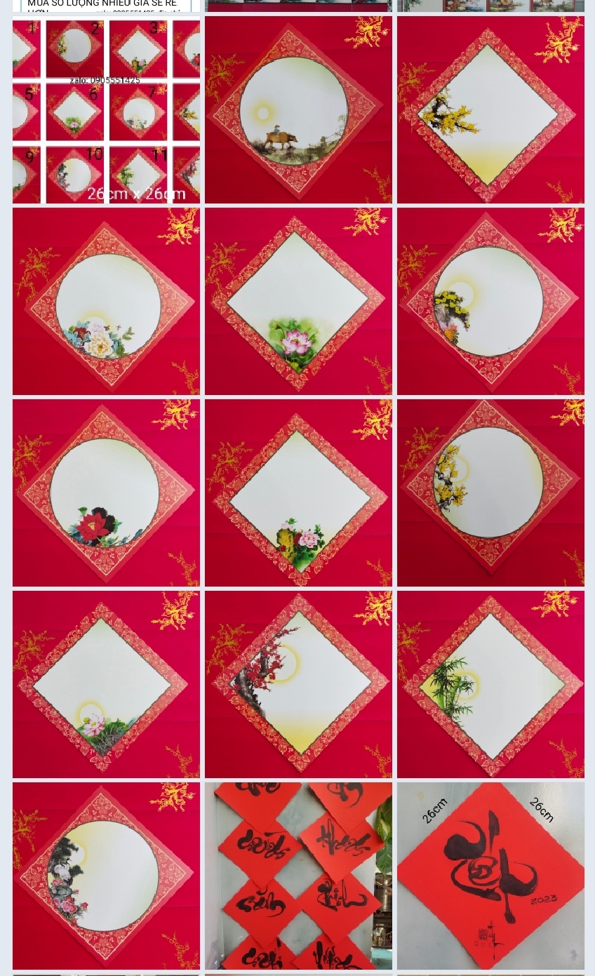 Set 10 tờ Giấy viết thư pháp nhiều mẫu 26cm x 26cm . Nghiêng giấy bút mực viết thư pháp.