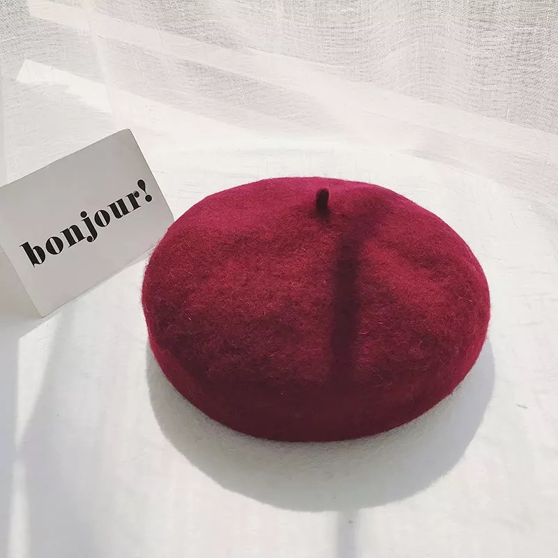 Mũ nồi beret trơn dành cho nữ, chất dày, nón có độ phồng tự nhiên, size M  có dây rút điều chỉnh độ rộng