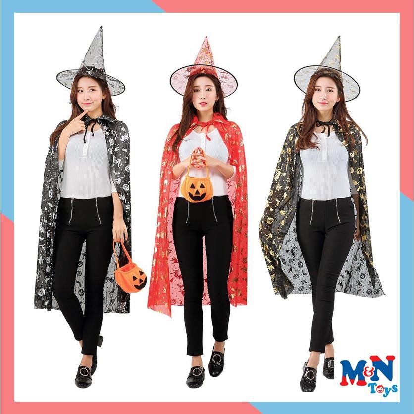 Bộ hóa trang phù thủy halloween kèm mũ- áo choàng Halloween người lớn 1,2m