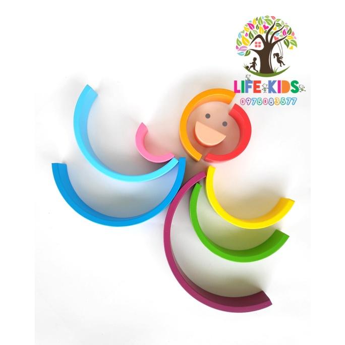Bộ xếp hình cầu vồng bằng gỗ vui nhộn cho trẻ đồ chơi trẻ em Giáo cụ montessori -đồ chơi gỗ xuất khẩu châu Âu