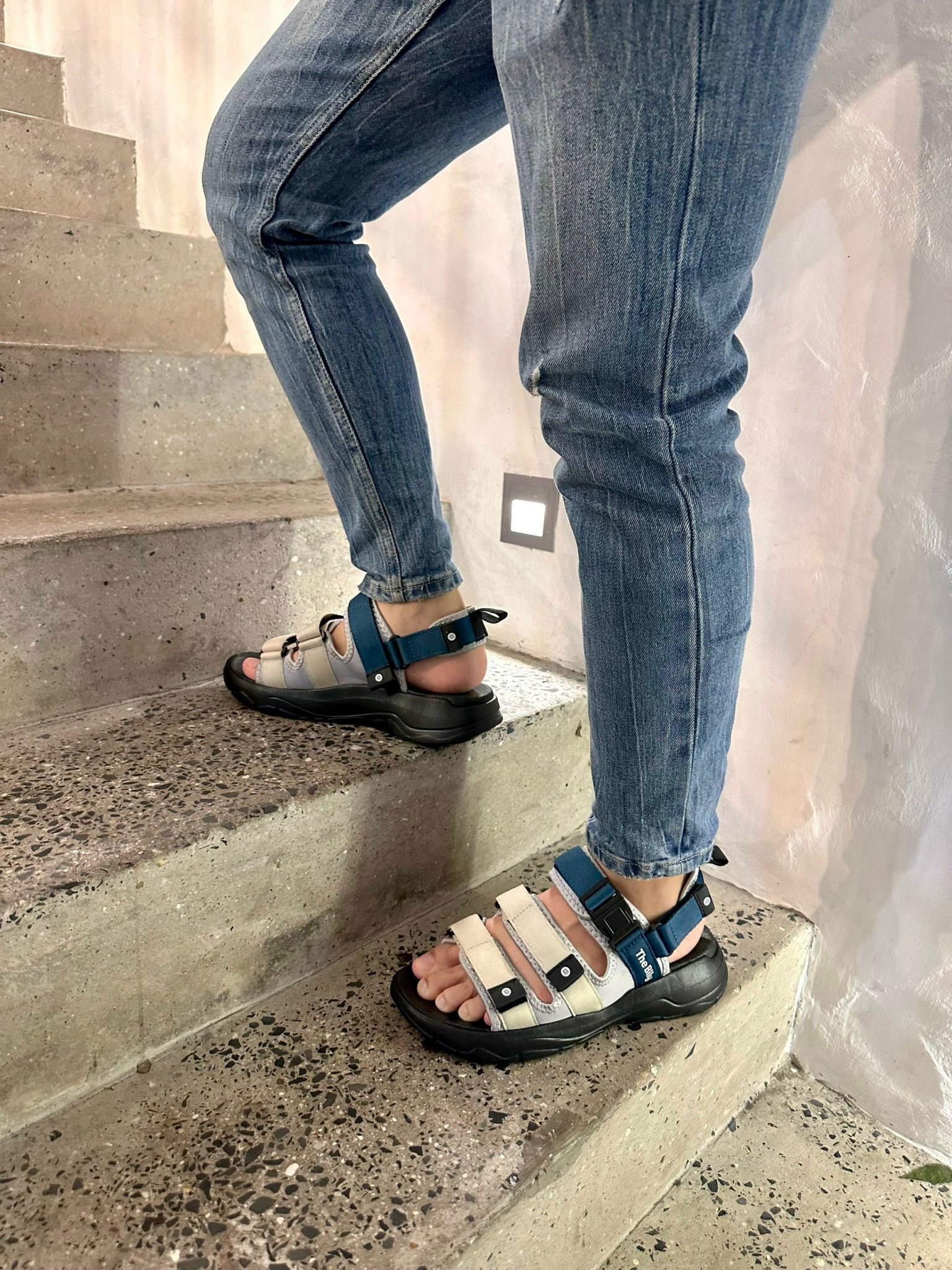 Giày Sandal Nam Nữ Unisex The BiLy Quai Ngang Dây Dù Đế IP Siêu Êm Nhẹ Màu Xanh Kem-BL08