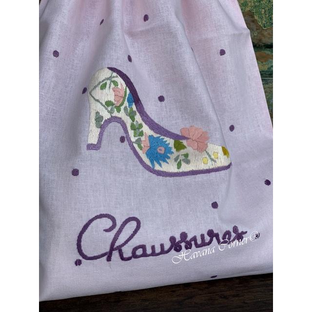 Túi dây rút thêu tay hình chiếc giầy chaussures size 30*40 cm - Hand Embroidery Lingerie Bag Vietnam