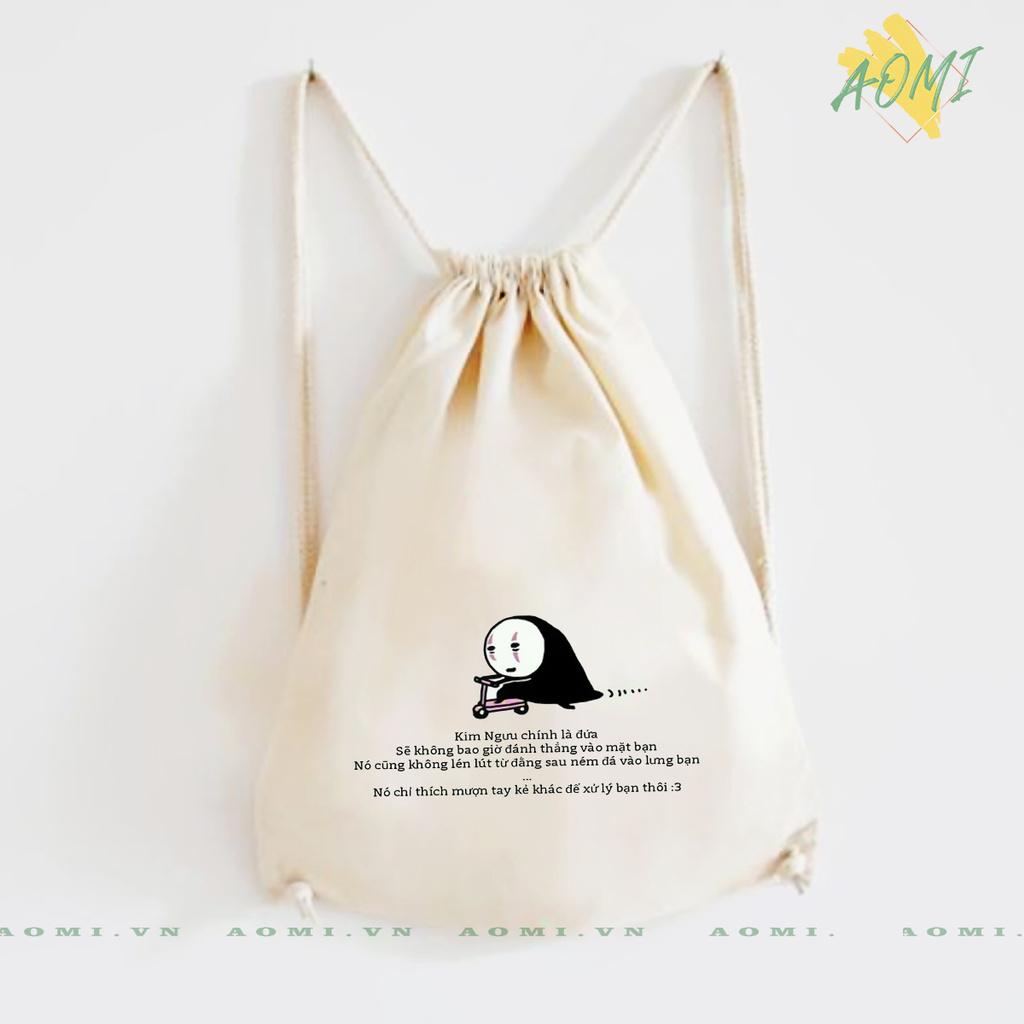 BALO MINI AOMIVN DÂY RÚT NHỎ XINH UNISEX CHẤT CANVAS THỜI TRANG KIM NGUU STYLE CUTE XINH ĐẸP TIỆN ÍCH DẠO PHỐ DU LỊCH