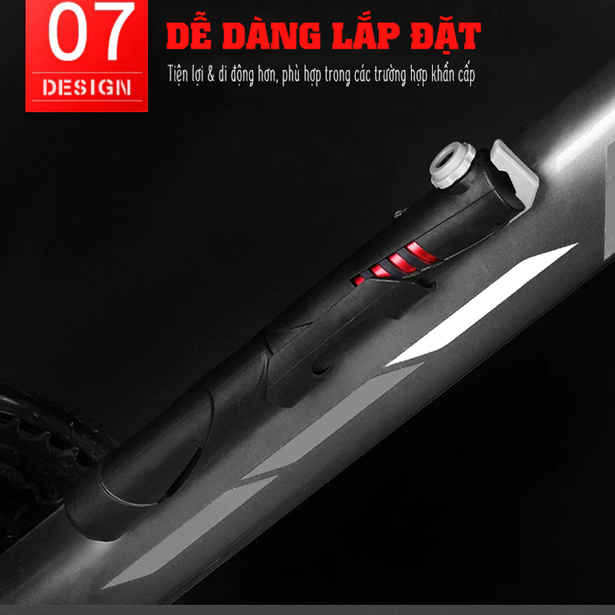 Bơm Xe Đạp Mini Treo Xe Gắn Khung Sườn Có Đế Gắn Sử Dụng Khẩn Cấp 120Psi 8 Bar Siêu Nhẹ Xy Lanh Lõi Nhôm Mai Lee