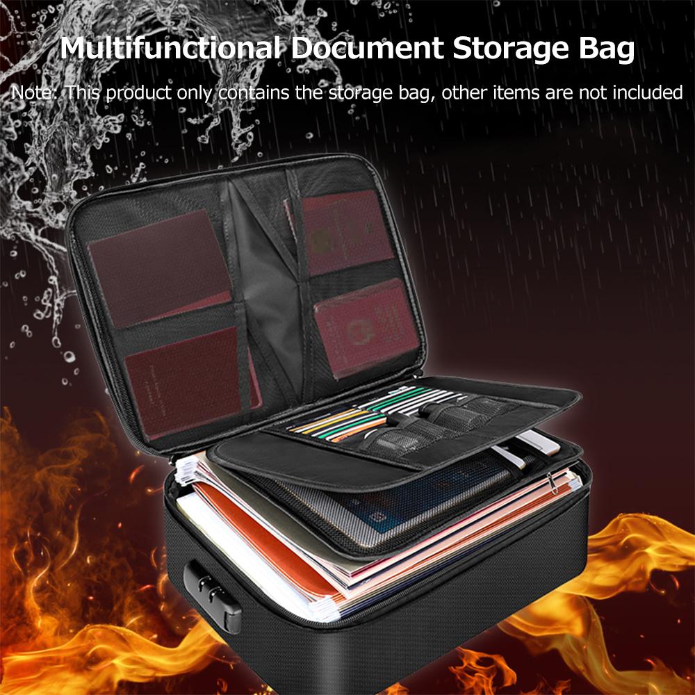 Multi-use Multi-Layer Document Bag Large Capacity Fireproof Waterproof File Certificate Storage Bag with Password Lock