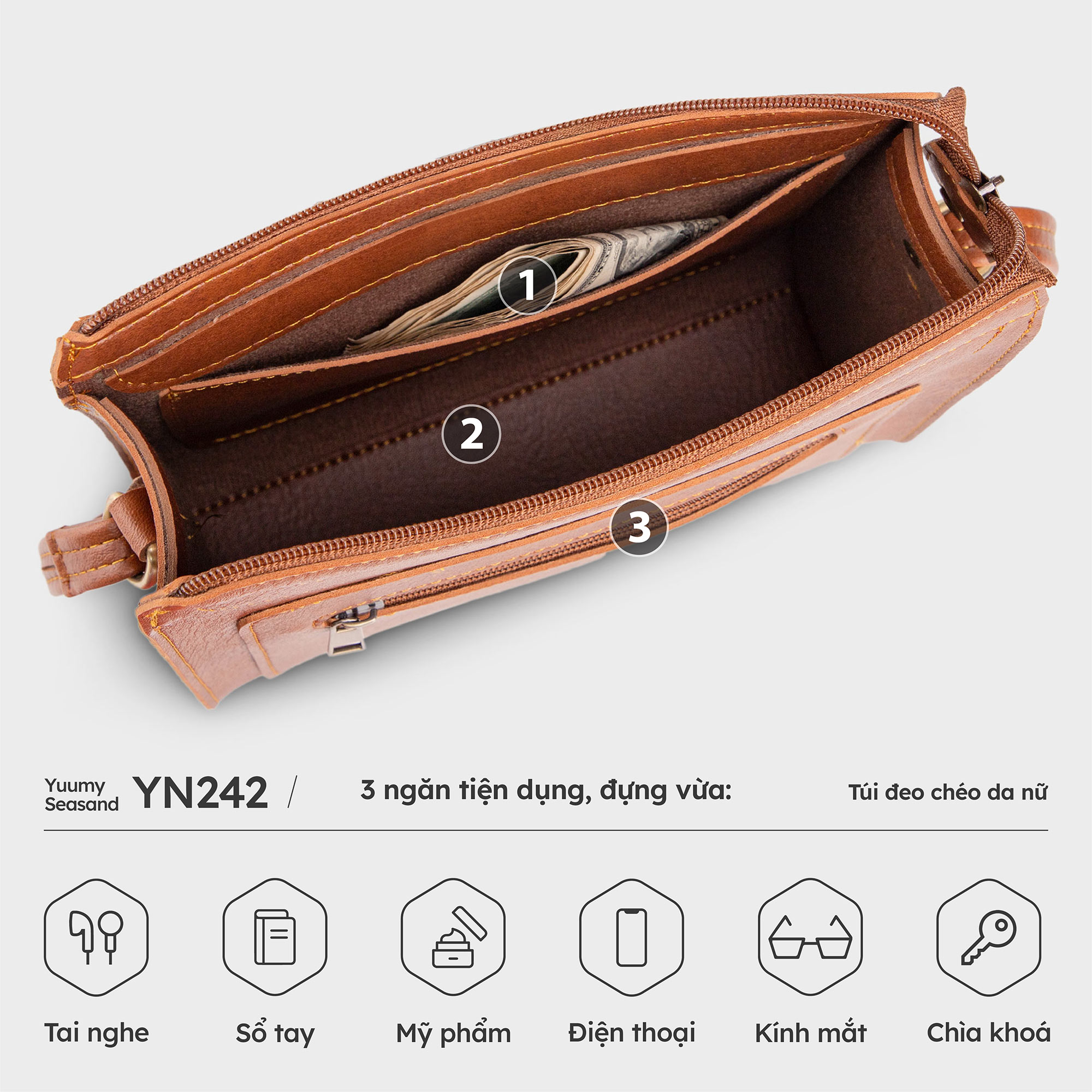 Túi Yuumy ( Thời trang nữ vân nhám cá tính size 21 - Túi đeo chéo da Bergen YN242 )
