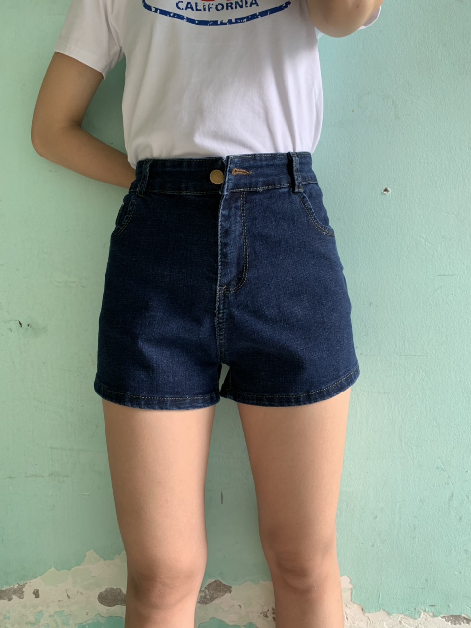 QUẦN SHORT JEAN NỮ THỜI TRANG MÀU ĐEN TUYỀN TRƠN CO DÃN MẠNH LƯNG CAO VẢI MỀM  - xanh đậm - 36