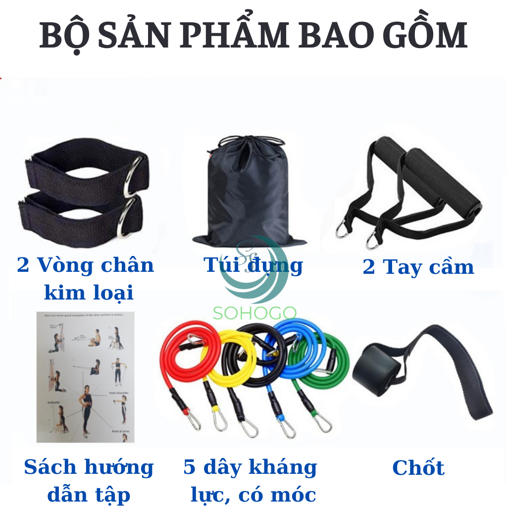 Dây Đàn Hồi Tập Gym 11 Món Tặng Kèm 2 Dây Đai Cổ Tay-Dây Cao Su Kháng Lực Cao Cấp Đa Năng Tập Gym