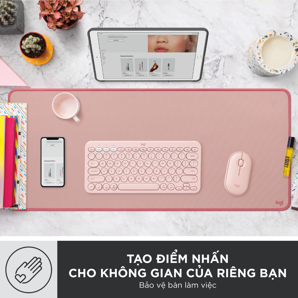 Bàn di chuột cỡ lớn Logitech Desk Mat - Đế cao su chống trượt, lướt dễ dàng, bề mặt chống đổ tràn, bền bỉ, nhỏ gọn - Màu