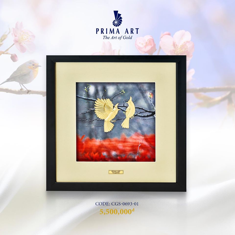 Tranh Vàng 24K PRIMA ART Đôi Chim Sắc Màu - Kích thước 35 x 35cm - CGS-0693-01