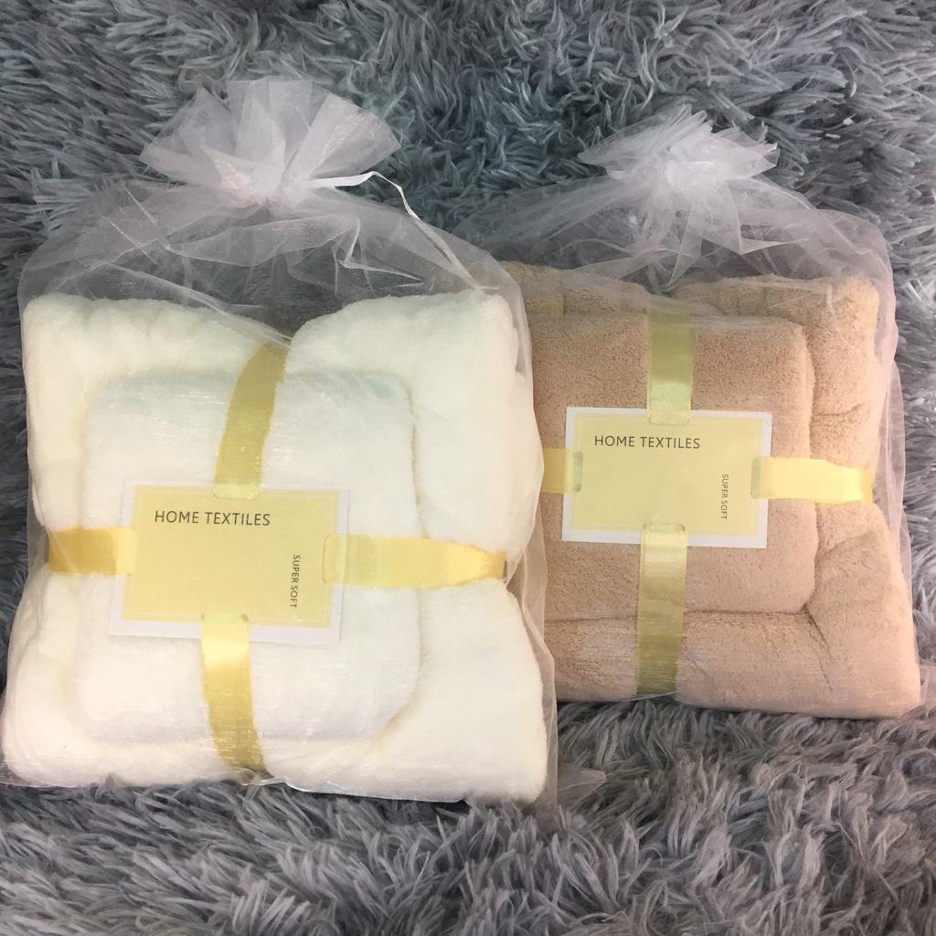 Set 2 Khăn Tắm xuất Hàn siêu thấm hút, Bộ khăn tắm 2 chiếc lớn 140x70 và nhỏ 75x35cm