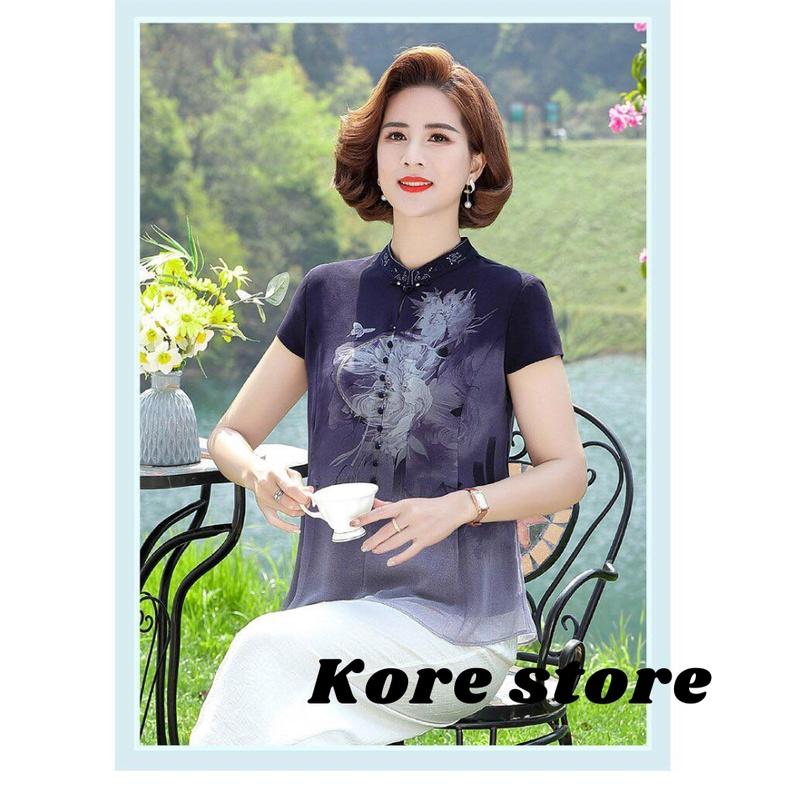 Áo sơ mi nữ trung niên cao cấp_cổ tàu nữ