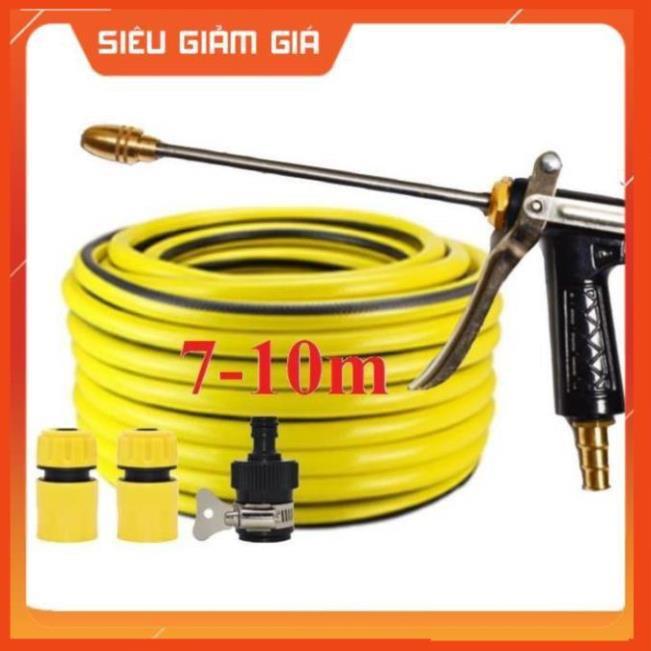 Bộ dây vòi xịt nước rửa xe, tưới cây . tăng áp 3 lần, loại 7m, 10m 206318 đầu đồng, cút,nối đen