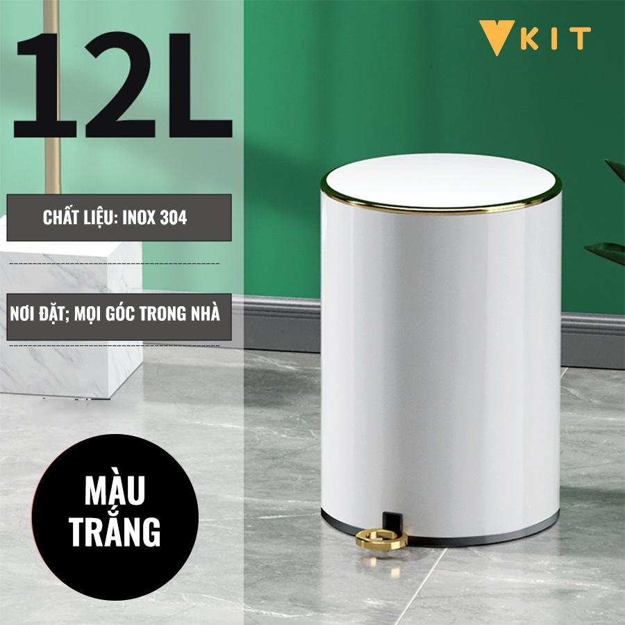 Thùng rác inox có nắp đậy cao cấp - Thùng đựng rác inox gia đình hiện đại R12