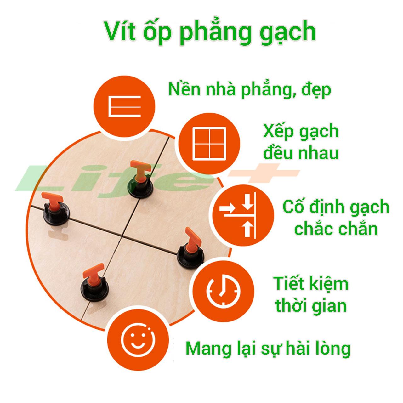 Bộ 100 ke vít cân bằng ốp lát gạch tái sử dụng nhiều lần có 2 cờ lê móc