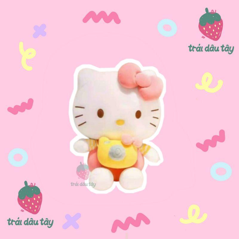 BÔNG KITTY/ GẤU BÔNG HÌNH KITTY CHO BÉ MẪU KITTY ĐEO MÁY ẢNH MẶC ÁO ĐI DU LỊCH SIZE 35CM (trái dâu tây)