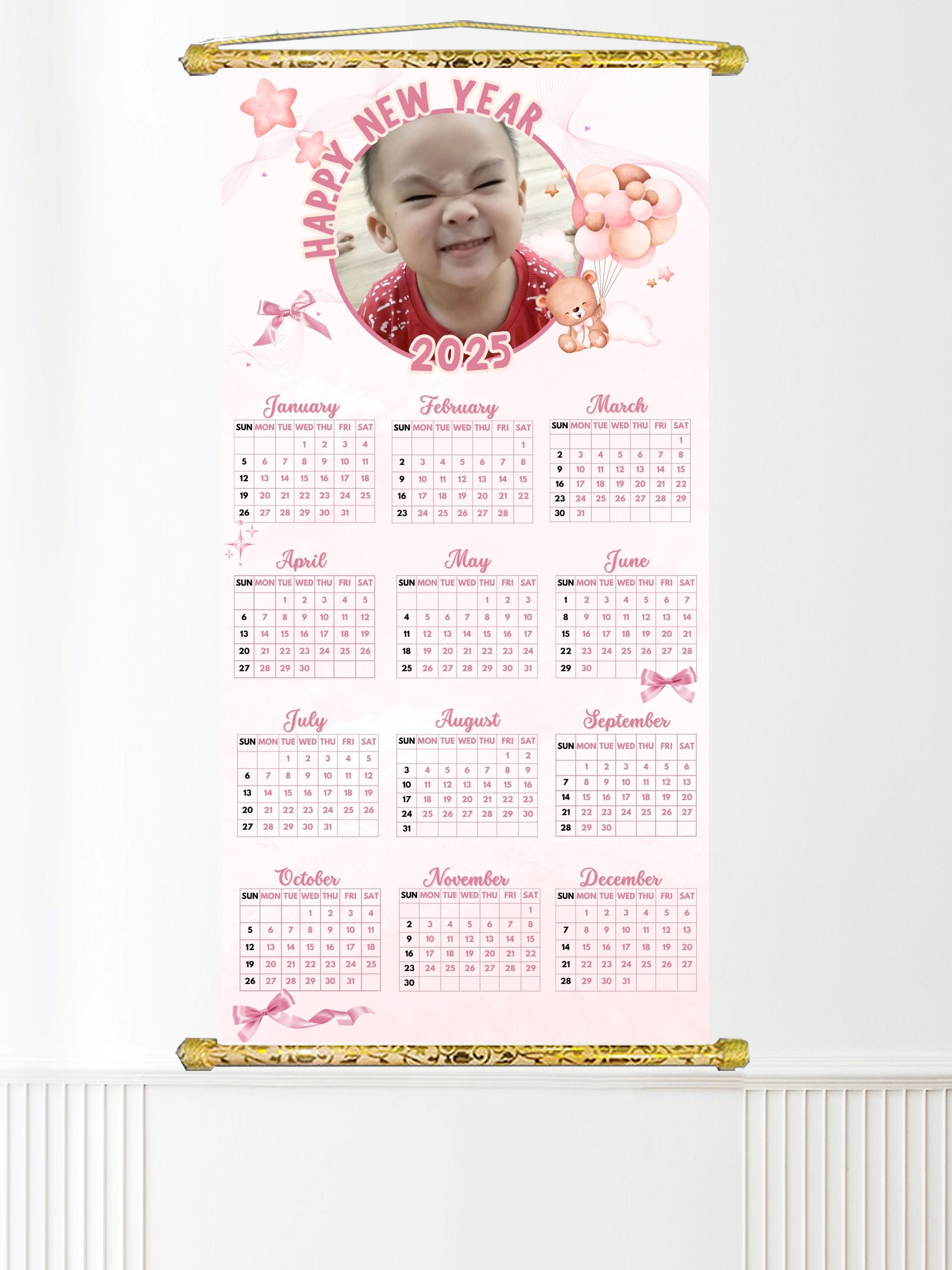 Tranh liễn tết 2025, chủ đề lịch 12 tháng, nhận in thiết kế theo yêu cầu tỷ lệ 1:2, chất liệu in vải dày cao cấp