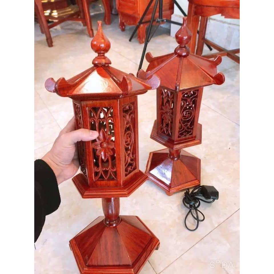Cặp đèn thờ mái chùa gỗ hương ta