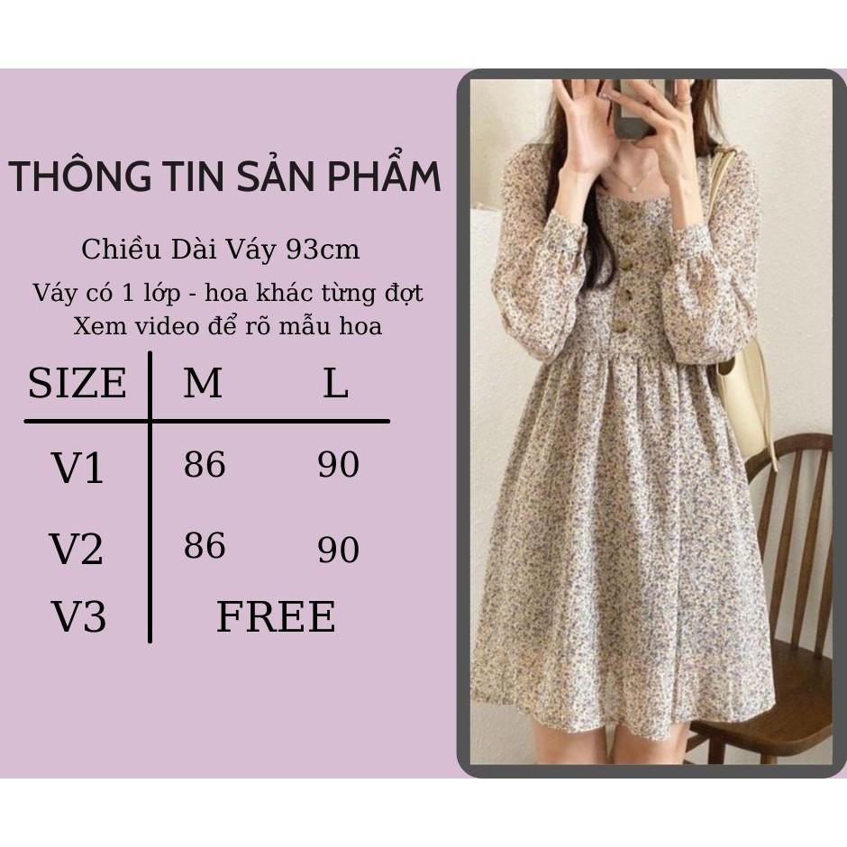 Váy babydoll hoa nhí dáng xòe, đầm họa tiết vintage Hàn quốc, phù hợp đi làm, đi chơi, dự tiệc SANMAY VD008