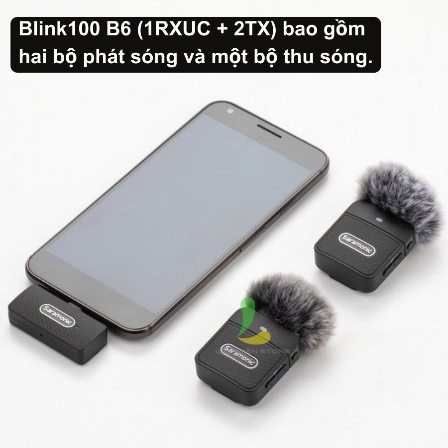 Micro thu âm Saramonic Blink 100 B6 - Micro ghi âm hỗ trợ thiết bị Android, pin 10h và truyền dẫn không dây 2.4GHz - Hàng nhập khẩu