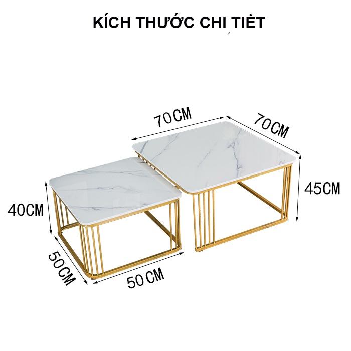 Bàn trà sofa mặt đá vân mây cẩm thạch cao cấp, bàn trà đôi vuông phòng khách phong cách bắc âu - A26