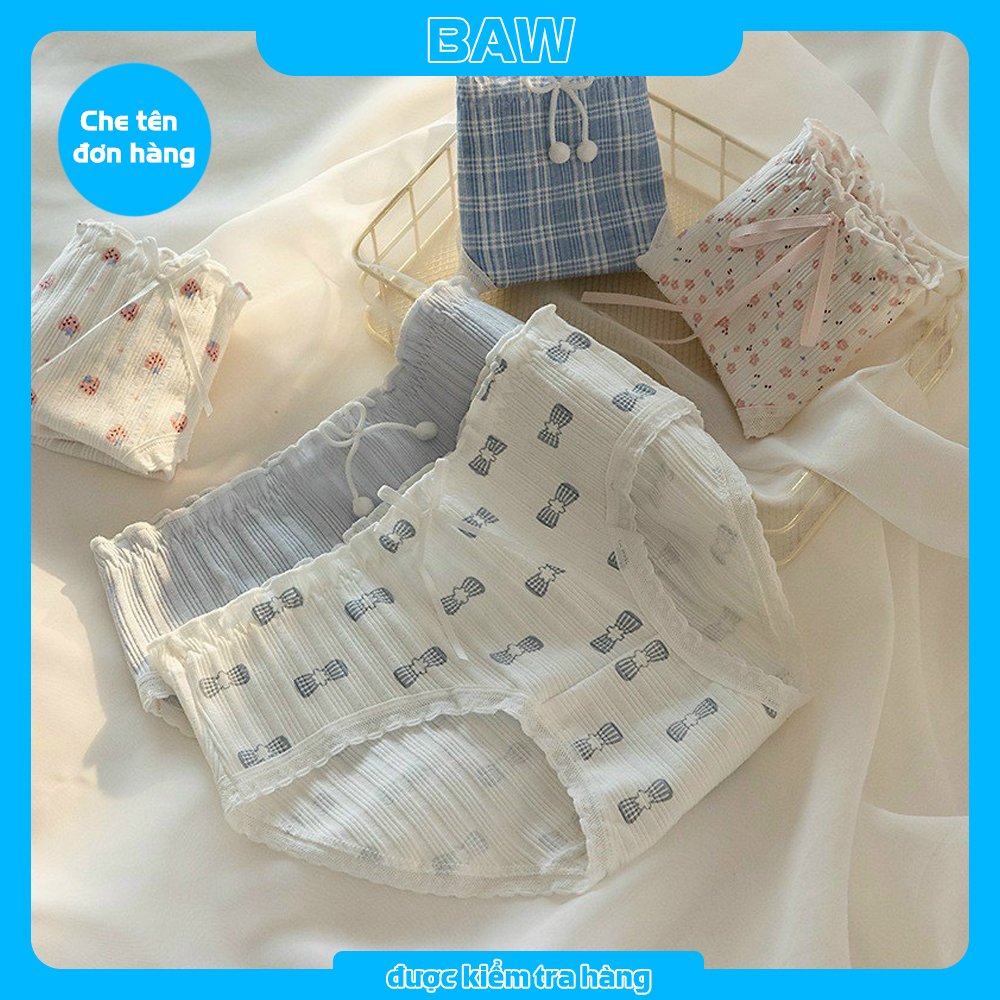 Quần Lót Nữ, Bộ 5 Quần Lót Nữ Cotton Viền Ren In Họa Tiết Dễ Thương Lót May Chống Viêm, Quần Chip Nữ Kháng Khuẩn Cao Cấp Thương Hiệu BAW QM5