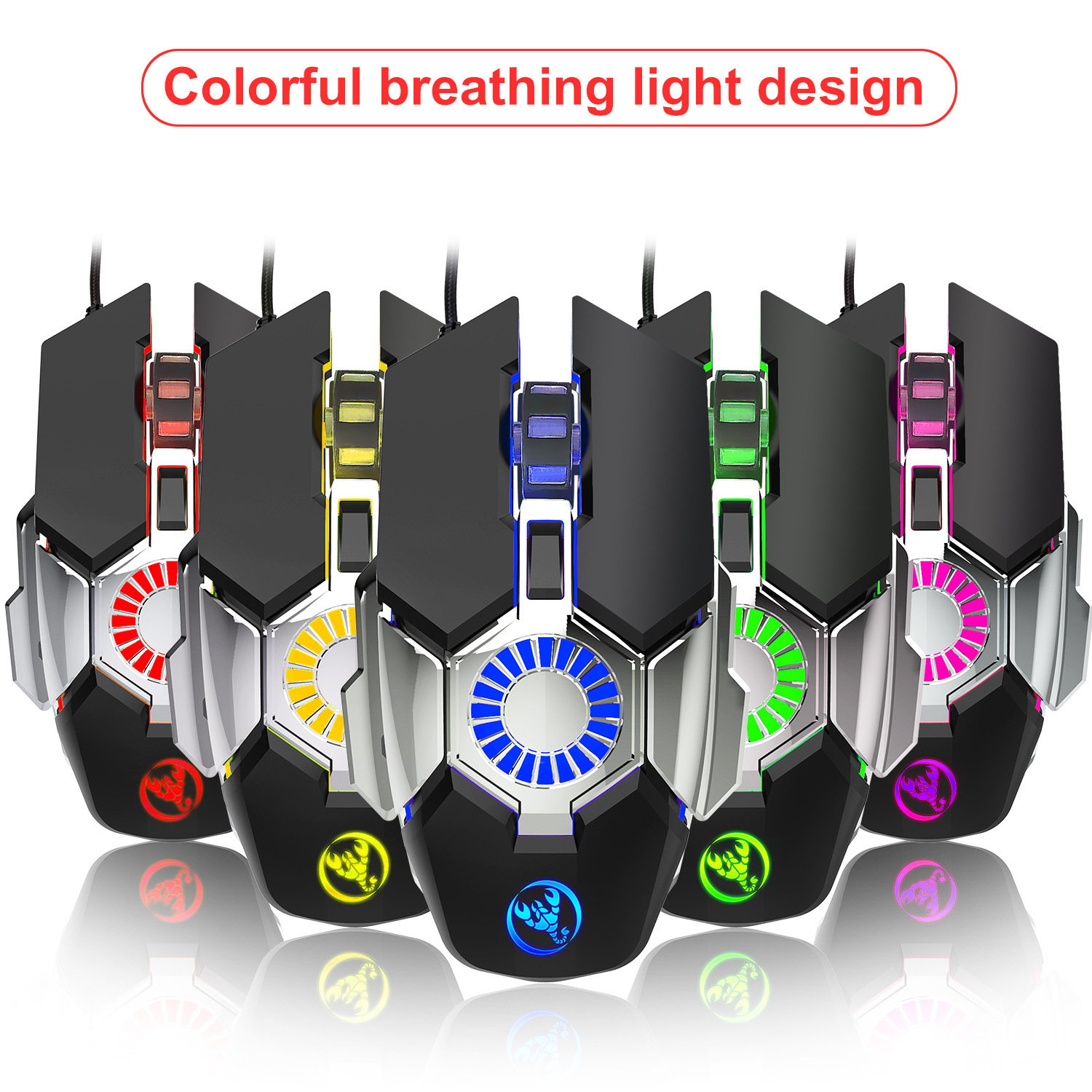 HXSJ J700 Macro Programmable Gaming Mouse Colorful Breathing Light Gaming Mouse with Adjustable DPI for PC Notebook