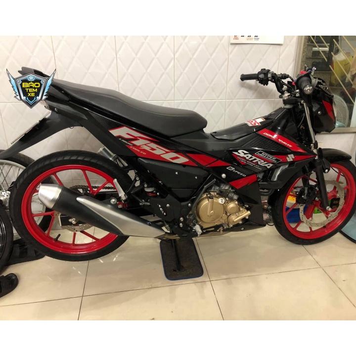 Tem rời dán xe satria fi đỏ đen chữ xám
