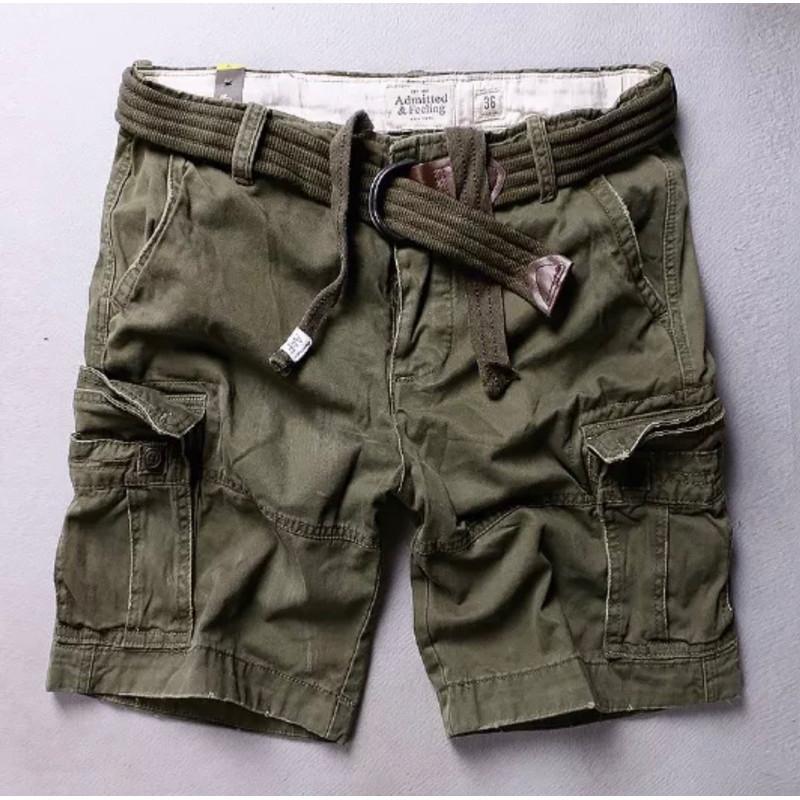 Quần short túi hộp_ngắn( kèm thắt lưng)_dã ngoại - xanh lính