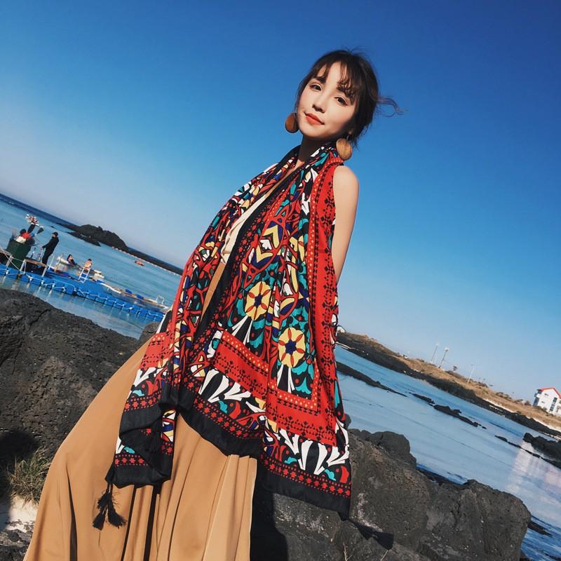 Khăn Choàng Quàng Cổ Boho Họa Tiết Thổ Cẩm Đi Biển Vintage - Chất Liệu Cotton - Size:90x180cm - Mã KC003