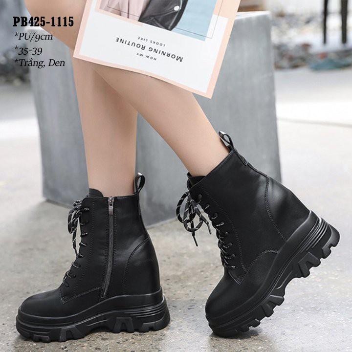 Giày Boots Đế Xuồng 9CM Kéo Khóa PU dây tròn PB425-1115