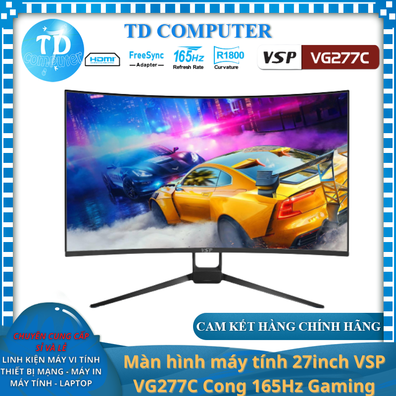 Màn hình máy tính 27inch VSP VG277C Cong 165Hz Gaming (27&quot; VA Full HD 1ms, HDMI+DisplayPort) - Hàng chính hãng TECH VISION phân phối