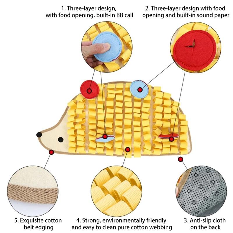 Pet Snuffle Mat Durable Washable Yellow Hedgehog Shaped Dog Slow Feeding Mat