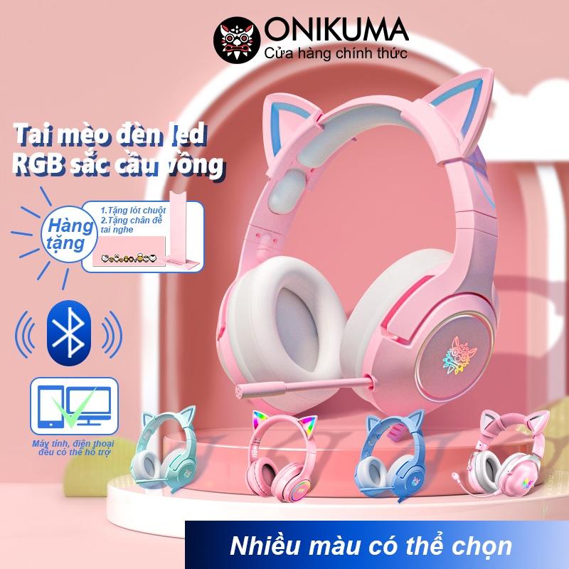 Tai nghe gaming chụp tai chơi game bluetooth tay mèo hồng ONIKUMA K9 có mic RGB PC Điện thoại Laptop Headphone không dây [Hàng chính hãng