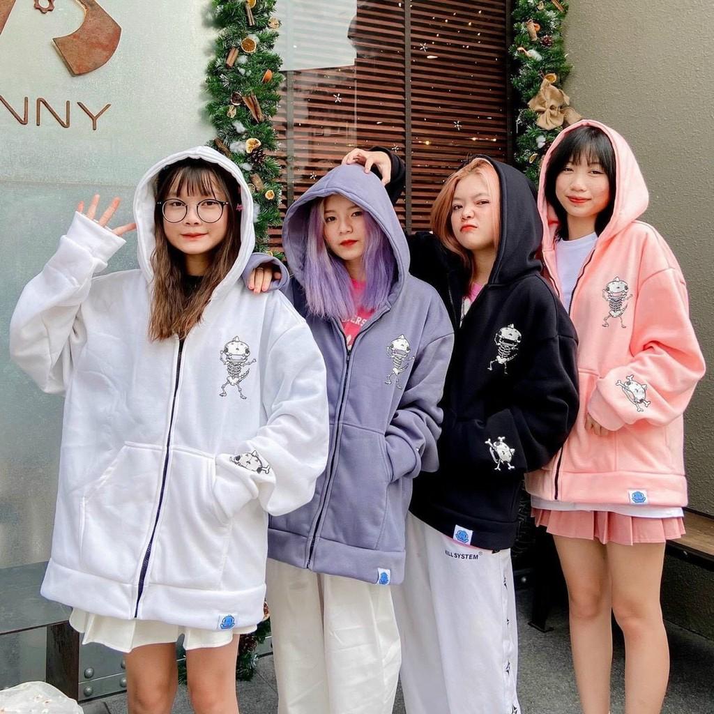 Áo Khoác Nỉ Lót Bông in Bộ Xương Dễ Thương Form Rộng Nam Nữ Unisex in  hình hoạt hình thời trang mùa thu dành cho nam nữ tuổi teen