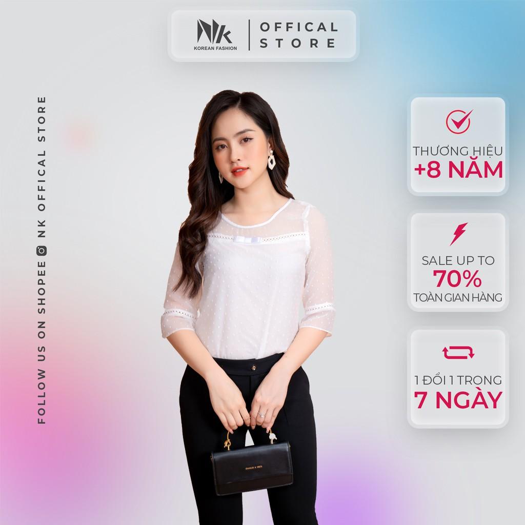 Áo Sơ Mi Nữ Công Sở NK FASHION Tay Lỡ, Voan Nổi, Vải Phối Ren Cao Cấp Hàn, Mềm Mịn Mát NKFSM2103019