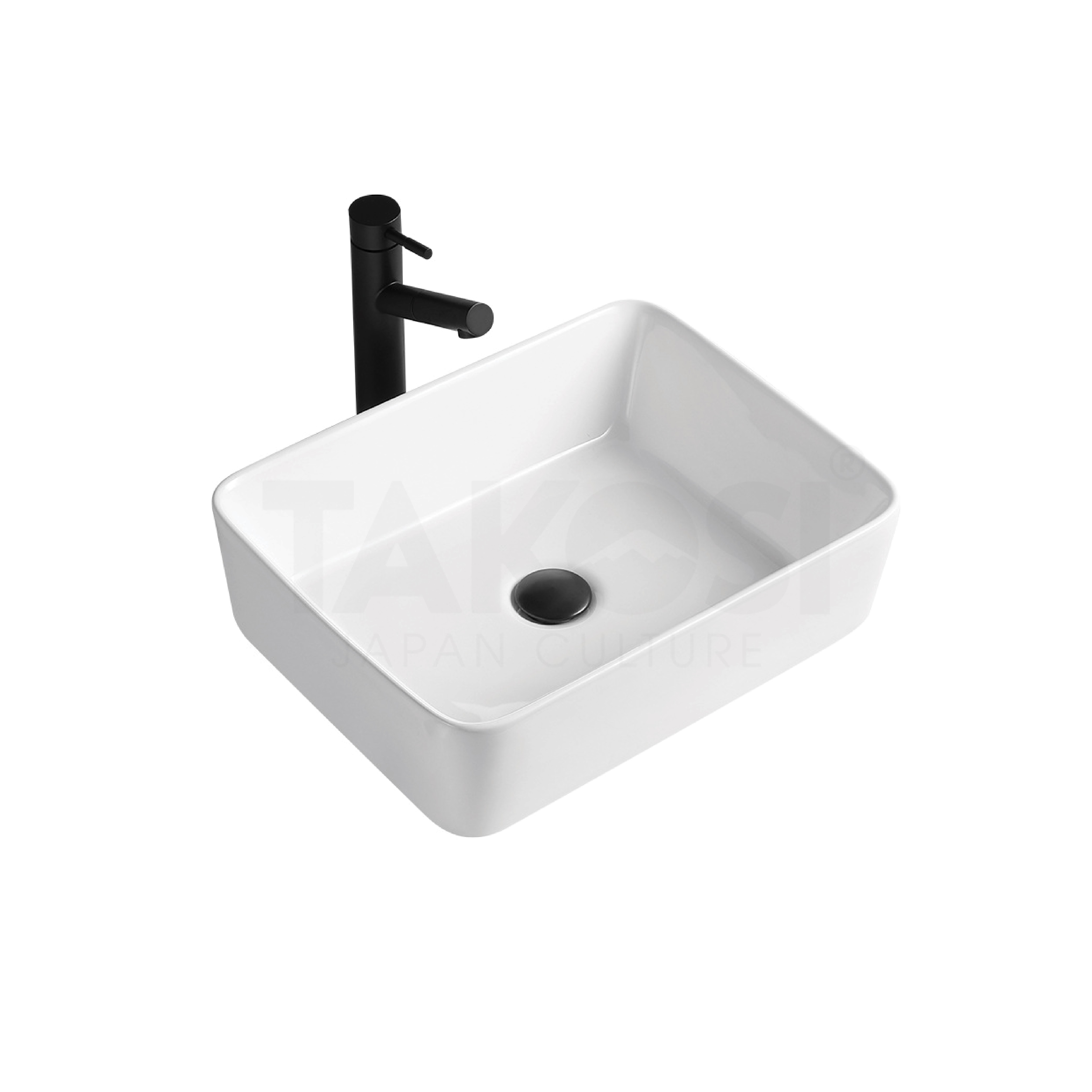 Chậu lavabo sứ, chậu rửa mặt phòng tắm chữ nhật Takosi TKC58 đặt bàn dùng gia đình, khách sạn hàng chính hãng bảo hành 10 năm