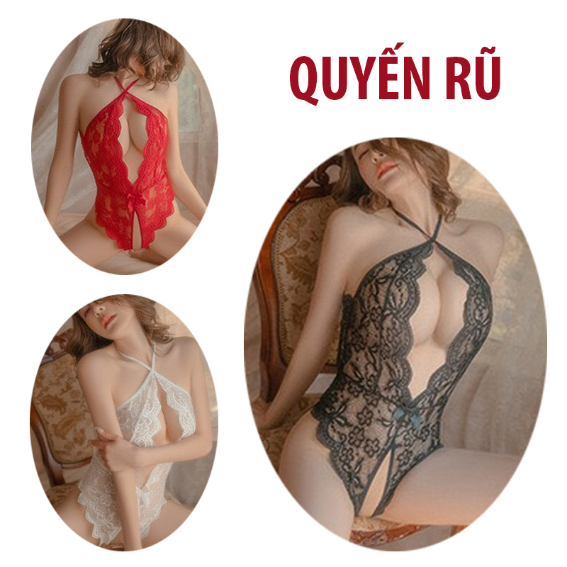 Váy ngủ bodysuit ren cổ yếm xẻ đáy sexy gợi cảm Q530 - Đầm ngủ nữ bodysuit quyến rũ - Đồ ngủ nữ