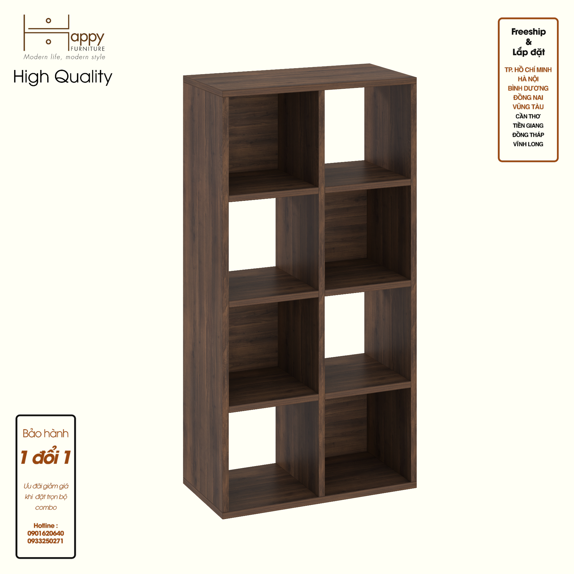 HAPPY FURNITURE , Kệ sách 8 ngăn - CHANN, KSA_105 , 54cm x 28cm x 106cm DxRxC