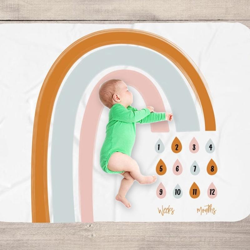 Cho Bé Hàng Tháng Ghi Tăng Trưởng Cột Mốc Chăn Sơ Sinh Đầm Bọc Đạo Cụ Chụp Ảnh Sáng Tạo Cầu Vồng Vải Nền