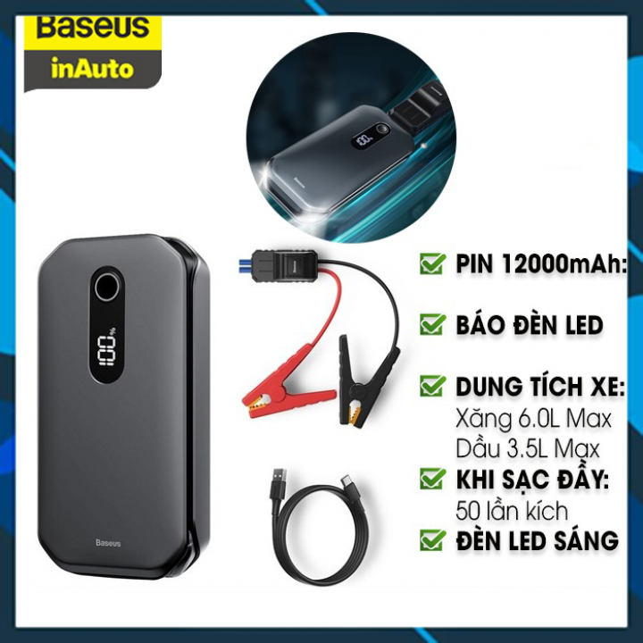 Bộ pin sạc dự phòng kích ắc quy ô tô Baseus Super Energy Car Jump Starter Pro Hàng Nhập Khẩu