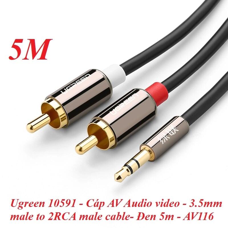 Ugreen UG10591AV116TK 5M màu Đen Cáp âm thanh 2 đầu Bông sen sang 3.5mm Dương mạ vàng - HÀNG CHÍNH HÃNG