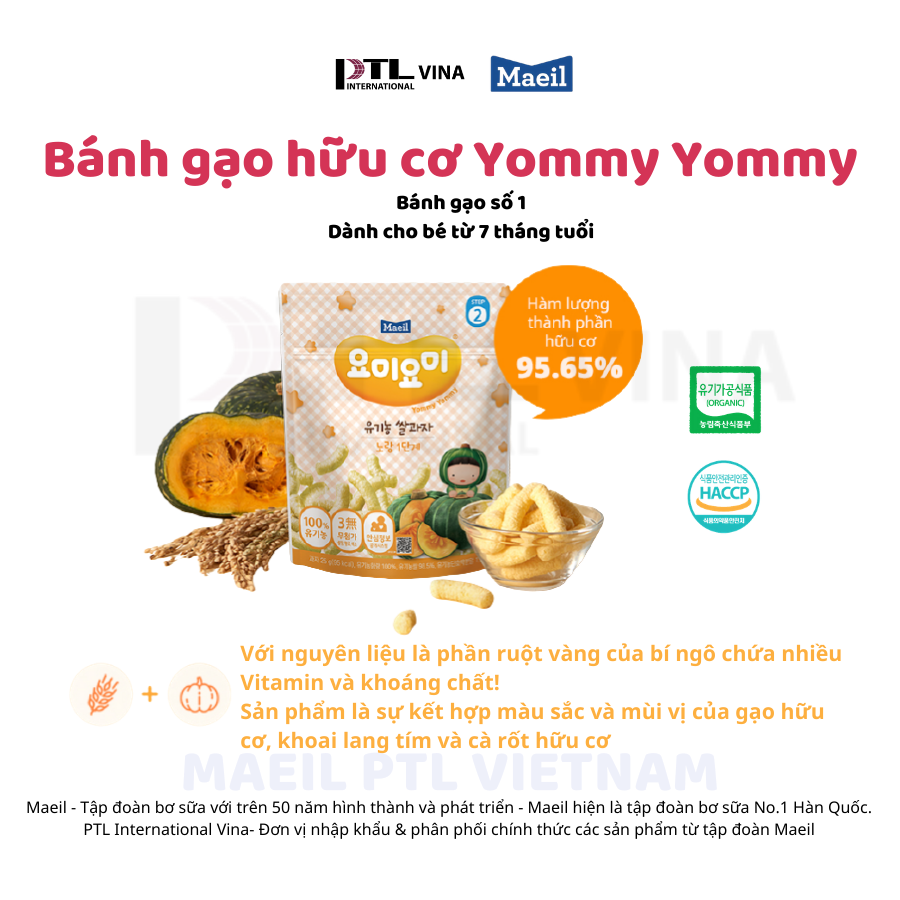 Bánh gạo ăn dặm Organic Yummy Yummy Yellow Stage 1 vị Bí ngô 25g